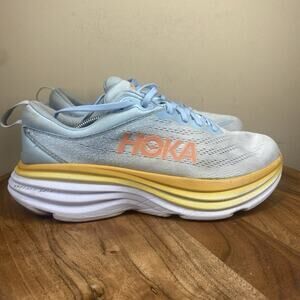 Hoka One One Bondi 8 Summer Song Womens Blue Yellow Size 10 D Wide Running Shoes